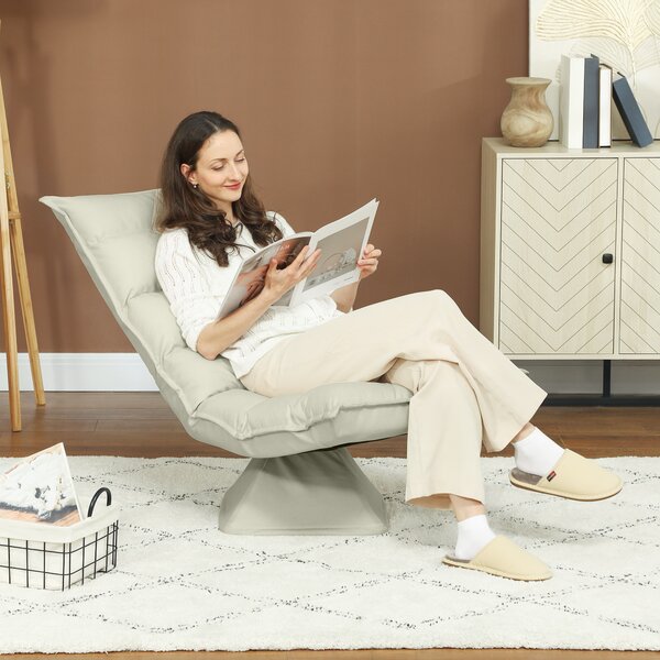 HOMCOM Poltrona in Tessuto Imbottita Girevole a 360° e Reclinabile a 3 Livelli 62x62x95cm, Beige|Aosom