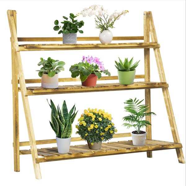 Outsunny Portapiante Pieghevole Portavasi in Legno di Abete con 3 Livelli Scaffale da Esterno per Piante Portafiori 100x37x93cm|Aosom