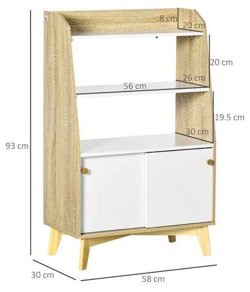 HOMCOM Mobile da Salotto Multifunzione, Scaffale Aperto a 2 Livelli, Armadietto 2 Ante, in Legno di Pino, 58x30x93cm | Aosom Italy