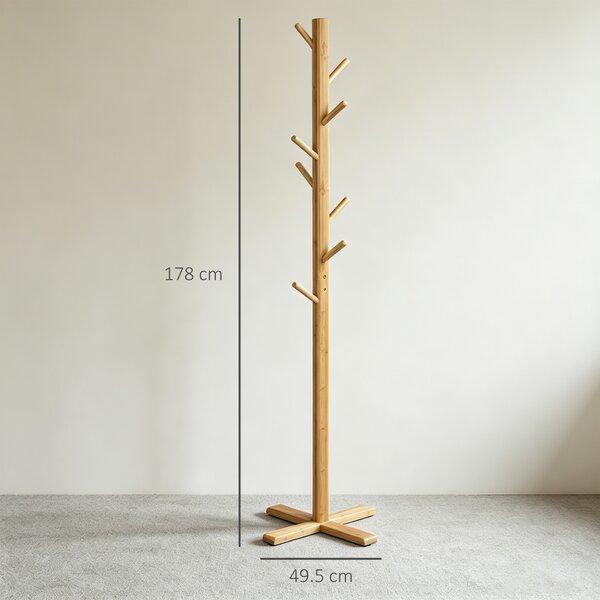 HOMCOM Appendi Abiti da Terra in Legno di bambù con 8 Ganci e Base a X, 49.5x 49.5x 178cm, Naturale|Aosom