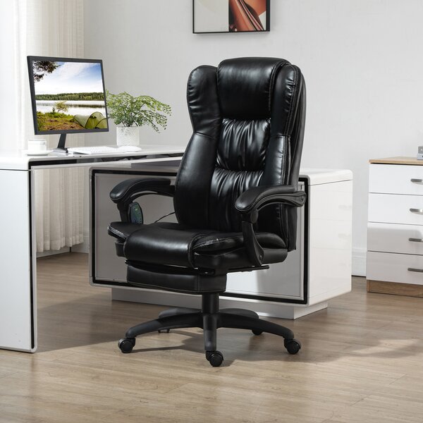 Vinsetto Poltrona da Ufficio con 6 Punti Massaggianti e Poggiapiedi, Altezza Regolabile, Sedia in Finta Pelle, 68.5x68.5x113-121cm, Nera | Aosom Italy