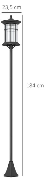 Outsunny Lampione Solare da Giardino Alto 184cm con Luce LED Bianco Freddo e IP44, Nero|Aosom