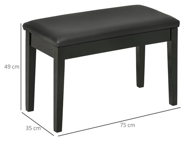 HOMCOM Sgabello per Pianoforte con Vano Contenitore in Legno e Finta Pelle PU, 75x35x49cm, Nero