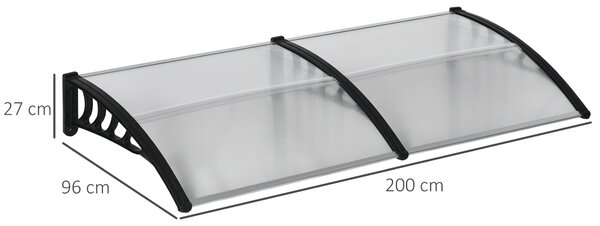 Outsunny Pensilina da Esterno per Finestre e Porte in Policarbonato e Alluminio, 200x100x26cm, Trasparente