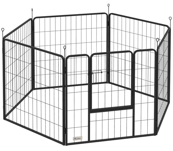 PawHut Recinto per Cani a 6 Pannelli Modulabili Pieghevole con Porta in Acciaio, Altezza 80 cm, Nero