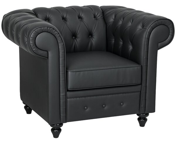 HOMCOM Poltrona Moderno da Salotto in Finta Pelle PU con Gambe in Legno, Stile Chesterfield, Nero | Aosom Italy