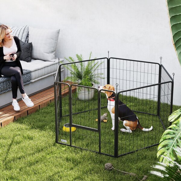PawHut Recinto per Cani a 6 Pannelli Modulabili Pieghevole con Porta in Acciaio, Altezza 80 cm, Nero