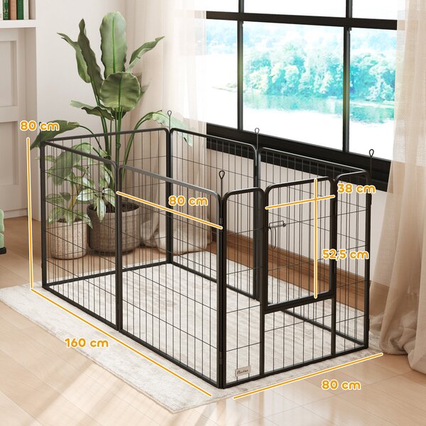 PawHut Recinto per Cani a 6 Pannelli Modulabili Pieghevole con Porta in Acciaio, Altezza 80 cm, Nero