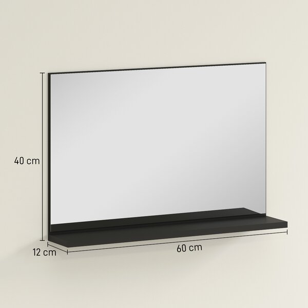 Kleankin Specchio Bagno da Parete con Mensola Design Moderno e Multiuso, 60x12x40 cm, Nero | Aosom Italy