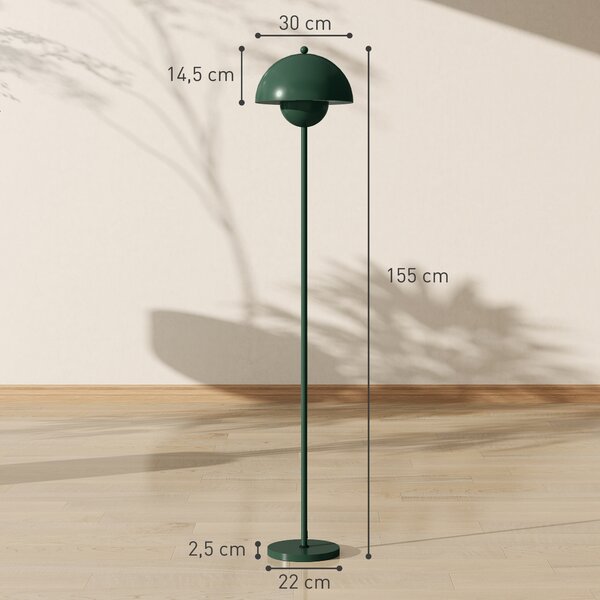 HOMCOM Lampada da Terra con Paralume Semicircolare e Interruttore a Pedale, in Acciaio, Ø30x155 cm, Verde | Aosom Italy