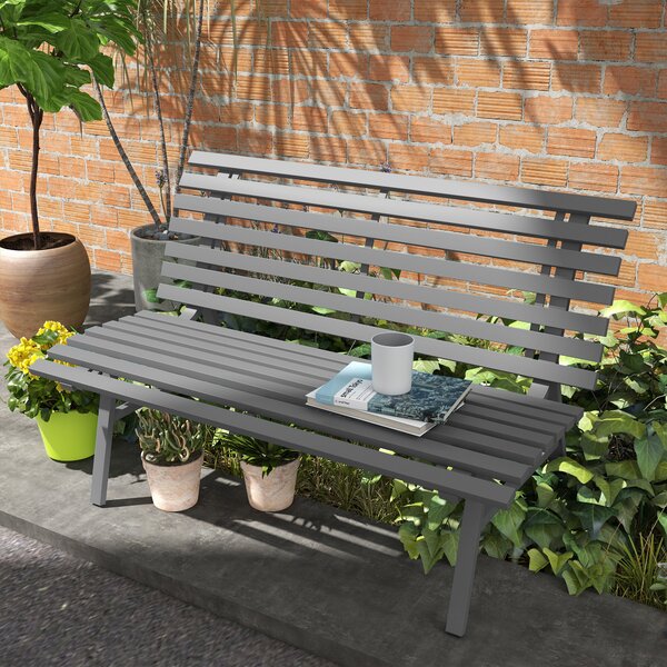Outsunny Panchina da Esterno in Alluminio a 2 Posti a Doghe, 123x67x79cm, Grigio | Aosom Italy