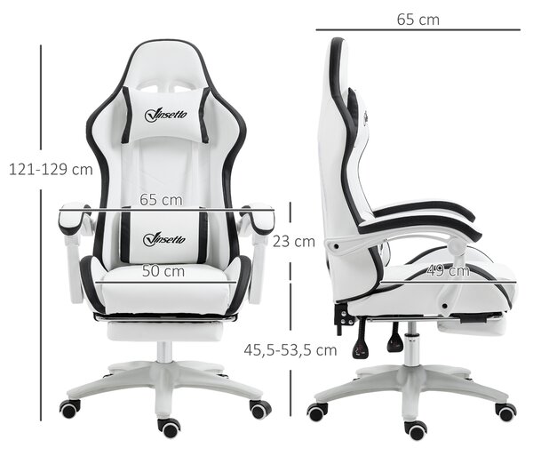Vinsetto Sedia da Gaming con Altezza Regolabile e Schienale Reclinabile, 65x65x121-129 cm, Bianco e Nero | Aosom Italy
