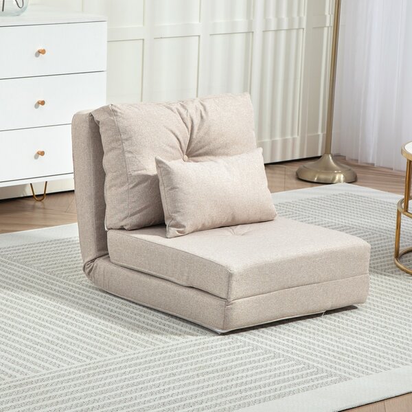 HOMCOM Divano Letto Futon Pieghevole 3 in 1 con 2 Cuscini Lavabile, Reclinabile 5 Posizioni in Lino, Beige | Aosom Italy