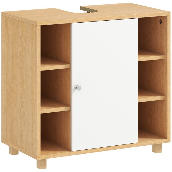 HOMCOM Mobile Sottolavabo Bagno con Armadietto a 2 Ante Soft-Close e 6 Ripiani Aperti, 60x33x57cm, Bianco | Aosom Italy