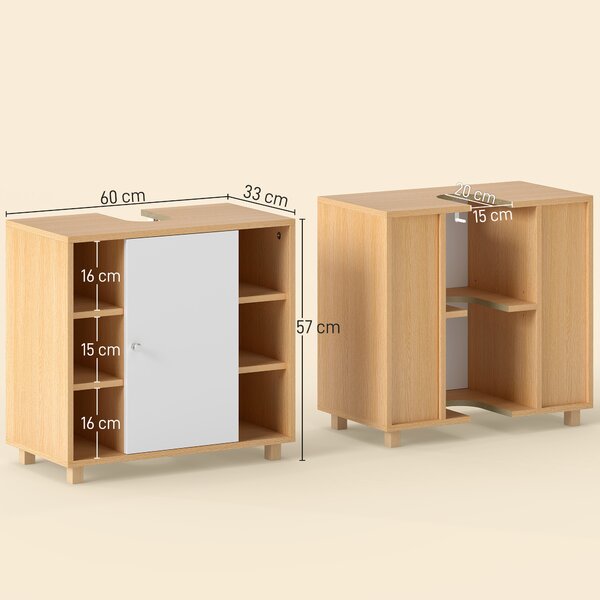 HOMCOM Mobile Sottolavabo Bagno con Armadietto a 2 Ante Soft-Close e 6 Ripiani Aperti, 60x33x57cm, Bianco | Aosom Italy