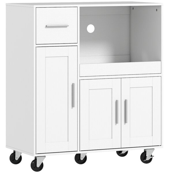 HOMCOM Mobiletto Microonde in Legno con Cassetto, 2 Armadietti, Ripiano Aperto e Piano Regolabile, 80x40x88.7 cm, Bianco | Aosom Italy