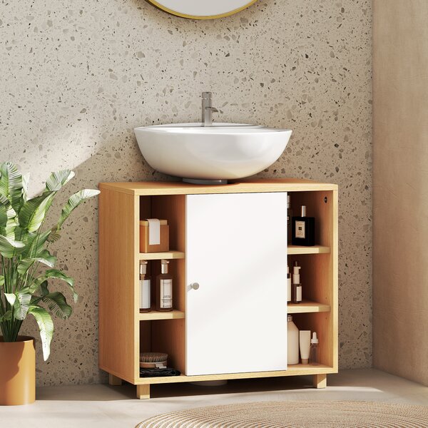 HOMCOM Mobile Sottolavabo Bagno con Armadietto a 2 Ante Soft-Close e 6 Ripiani Aperti, 60x33x57cm, Bianco | Aosom Italy