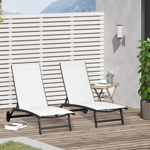 Outsunny Set 2 Lettini Prendisole con Schienale Reclinabile, in Alluminio e Tessuto Traspirante, 66x165x102 cm, Crema | Aosom Italy