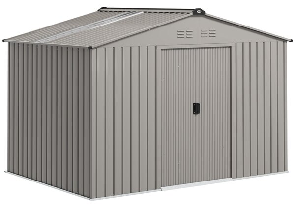 Outsunny Casetta da Giardino con Prese d'Aria e Tetto Inclinato, Doppia Porta Scorrevole Bloccabile, Grigio Argento | Aosom Italy