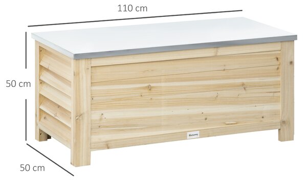 Outsunny Baule da Esterno da 155L in Legno con Coperchio in Metallo e 2 Ammortizzatori, 110x50x50 cm, color Legno | Aosom Italy