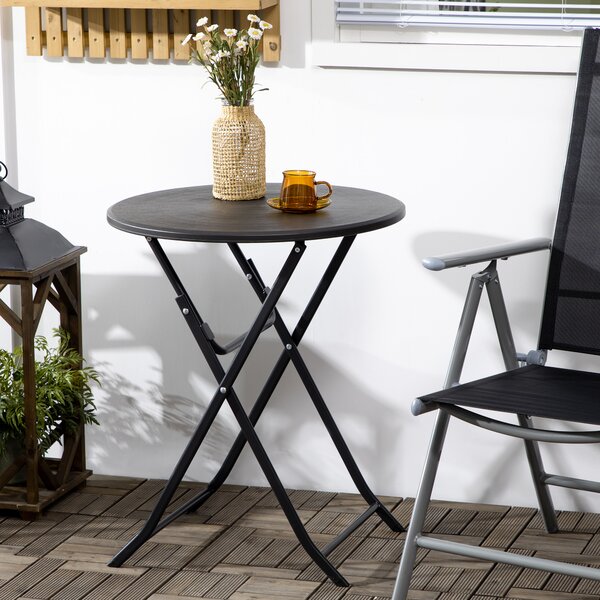 Outsunny Tavolo da Giardino Rotondo e Pieghevole in Acciaio e HDPE, Ø60x73 cm, Grigio Scuro | Aosom Italy