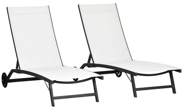 Outsunny Set 2 Lettini Prendisole con Schienale Reclinabile, in Alluminio e Tessuto Traspirante, 66x165x102 cm, Crema | Aosom Italy