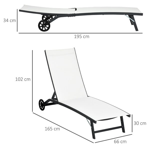 Outsunny Set 2 Lettini Prendisole con Schienale Reclinabile, in Alluminio e Tessuto Traspirante, 66x165x102 cm, Crema | Aosom Italy