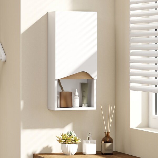 HOMCOM Pensile Bagno con Ripiano Aperto e Armadietto con Scaffale Regolabile, in Legno, 30x17x67 cm, Bianco e color Legno | Aosom Italy