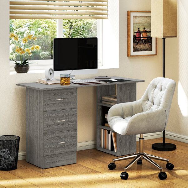 HOMCOM Scrivania Moderna con 3 Cassetti e 3 Ripiani per Camera e Ufficio, in Legno, 120x49x72 cm, Grigio | Aosom Italy