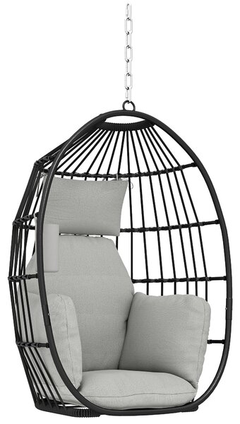 Outsunny Poltrona Sospesa a Uovo con Gancio, Cuscino e Poggiatesta, in Acciaio e Poliestere, 75x62x107 cm, Grigio | Aosom Italy
