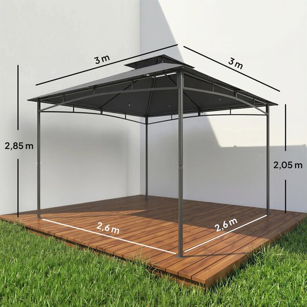 Outsunny Gazebo da Giardino Gazebo da Esterno Doppio Tetto 3x3 m Grigio Scuro | Aosom Italy