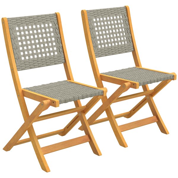 Outsunny Set di 2 Sedie Pieghevoli da Giardino in Rattan PE e Legno di Acacia, Supporto fino a 160 kg, Grigio | Aosom Italy