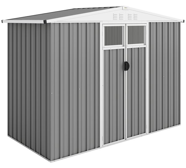 Outsunny Capanno da Giardino Porta Attrezzi in Acciaio Zincato con 2 Porte, 246x117x180 cm, Grigio Chiaro | Aosom Italy