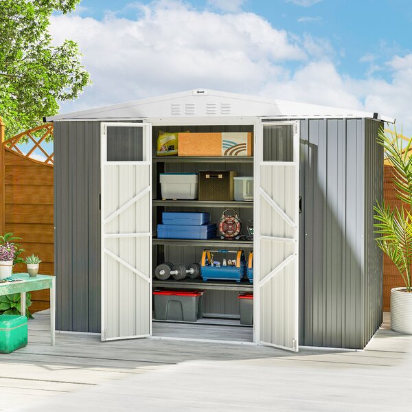 Outsunny Capanno da Giardino Porta Attrezzi in Acciaio Zincato con 2 Porte, 246x117x180 cm, Grigio Chiaro | Aosom Italy