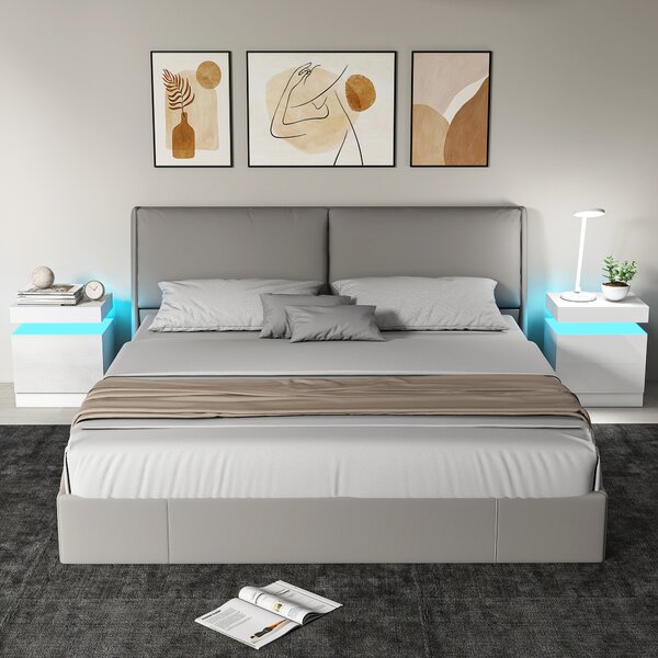 HOMCOM Set 2 Comodini LED a 16 Colori e 4 Modalità con 2 Cassetti, in Legno, 45x35x52 cm, Bianco Lucido | Aosom Italy
