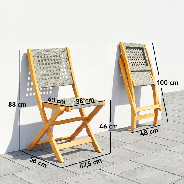 Outsunny Set di 2 Sedie Pieghevoli da Giardino in Rattan PE e Legno di Acacia, Supporto fino a 160 kg, Grigio | Aosom Italy