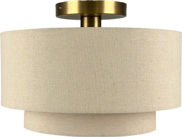 Lampada da soffitto Relaxdays, lino e metallo, A x P: 24 x 35 cm, E27, lampada da soffitto per soggiorno, camera da letto, beige/bronzo
