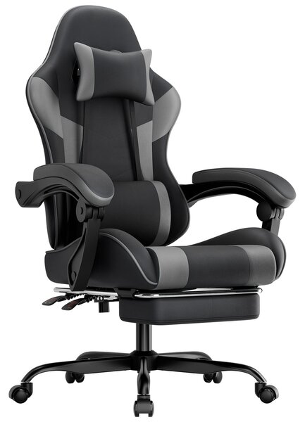 Sedia da gaming ergonomica, con supporto lombare, rivestita in ecopelle, confortevole, capacità di carico fino a 200 kg, altezza del sedile e schienale regolabili - Colore: nero e grigio