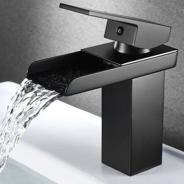 Rubinetto da bagno a cascata, rubinetteria per lavabo, miscelatore da bagno, rubinetto per lavabo, nero