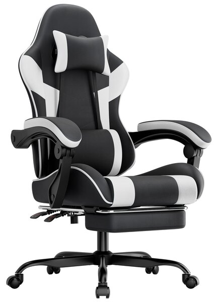 Sedia da gaming ergonomica, con supporto lombare, rivestita in ecopelle, confortevole, capacità di carico fino a 200 kg, altezza del sedile e schienale regolabili - Colore: nero e bianco