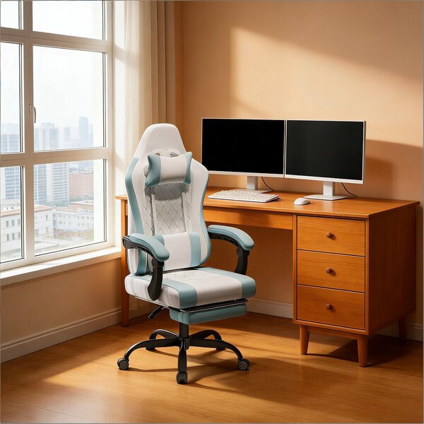 Sedia ergonomica per computer, sedia girevole da ufficio, sedia da gaming con funzione massaggio (solo sedia da ufficio) - blu, bianco