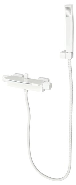 Miscelatore per vasca da bagno a cascata - Miscelatore monocomando da parete - Acciaio inossidabile - Acqua calda e fredda - Bocchetta girevole - Due manopole - Bianco