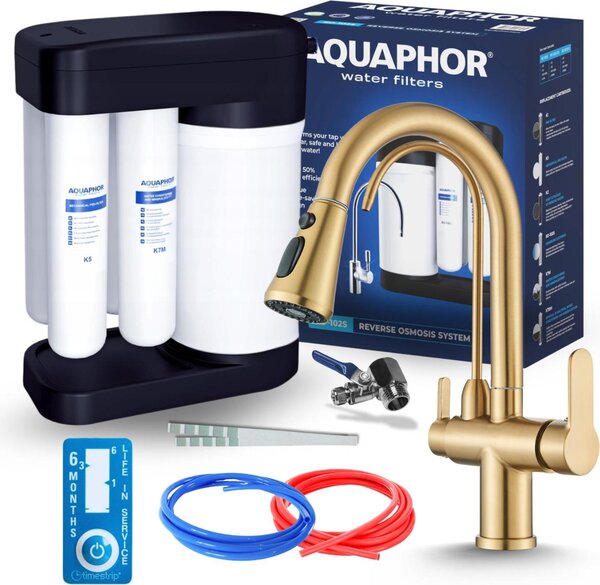 Miscelatore da cucina a 3 vie Nordic con sistema a osmosi inversa Morion 102S RO, bocca separata per l'acqua filtrata, doccetta estraibile, bocca girevole