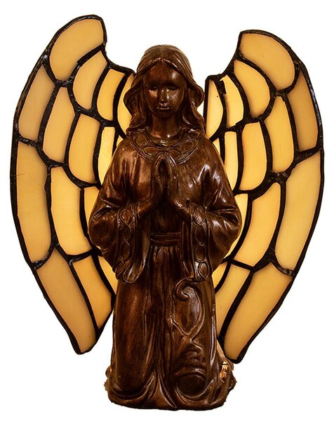Clayre & Eef Lampada da tavolo Tiffany Angel 16x10x18 cm in vetro beige