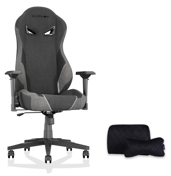 Sedia da gaming KARNOX, rivestita in tessuto, con schienale alto, supporto lombare e poggiatesta, regolabile fino a 155° - Grigio scuro