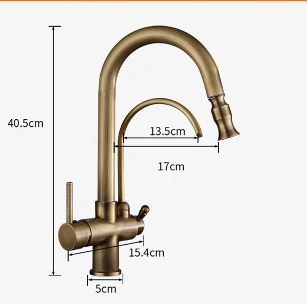 Rubinetto da cucina a doppia maniglia per acqua calda e fredda con filtro per acqua potabile e funzione di estrazione per la pulizia