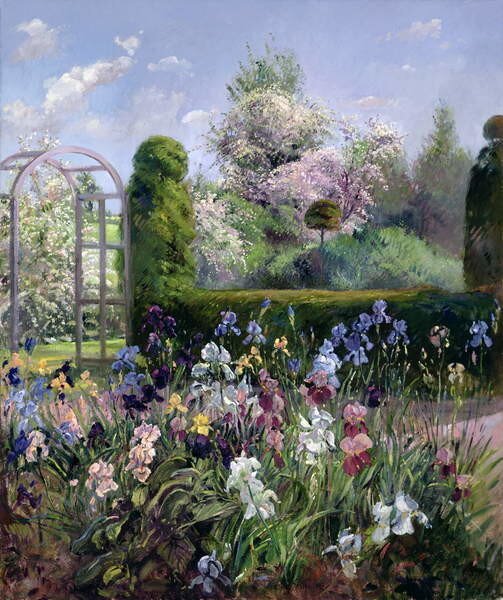 Riproduzione Irises in the Formal Gardens 1993, Timothy Easton