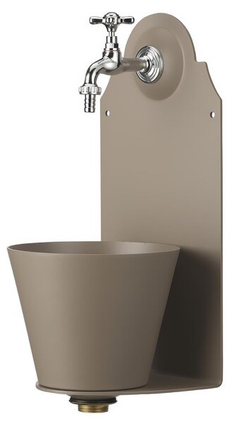 Fontana da Parete Giardino con Rubinetto e Secchio Removibile Dimensioni 23x25xh 50cm - peso 6,7kg con tubo rubinetto, Garantita contro la ruggine Colore Tortora