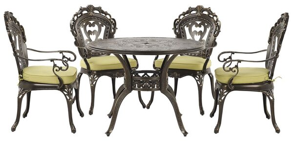 Set da pranzo da giardino Tavolo rotondo da esterno in alluminio marrone 4 sedie vintage Beliani