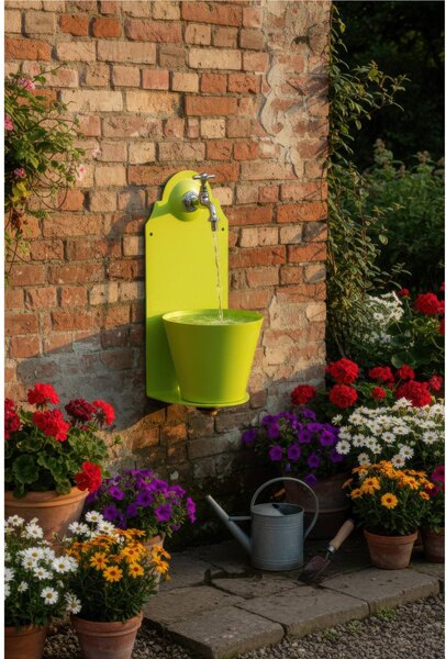 Fontana da Parete Giardino con Rubinetto e Secchio Removibile Dimensioni 23x25xh 50cm - peso 6,7kg con tubo rubinetto, Garantita contro la ruggine Colore Verde acido
